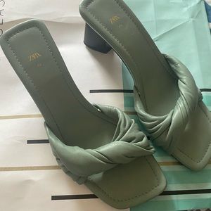 Zara sage green twisted strap block heels